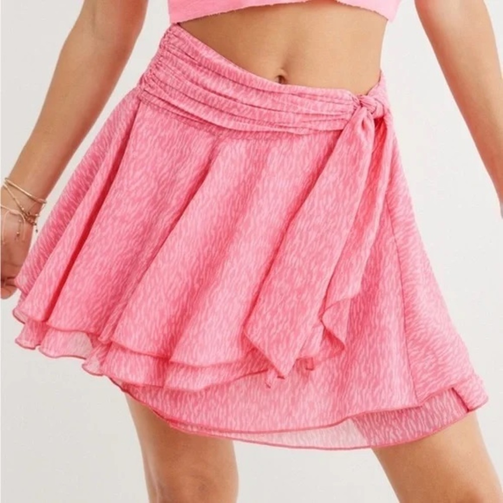 Aerie Layered Chiffon Wrap Skirt in Pink Clay Color size XS